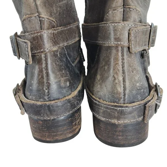 Freebird Irish Distressed Leather Knee High Harness Riding Boots Size 6 Moto